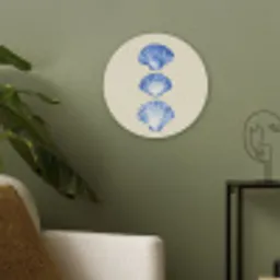 Schelpen - Blauw - Beige Akoestische PET Vilt - Rond klein -sfeer2