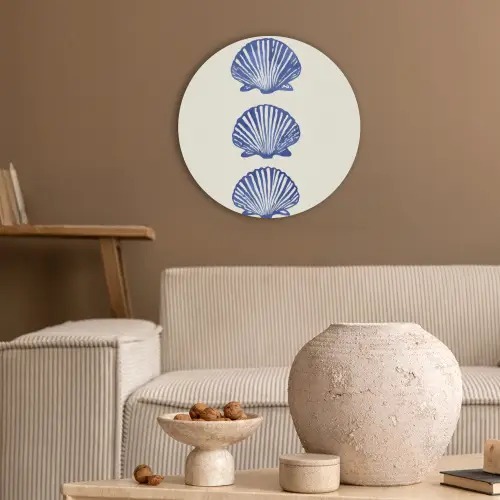 Schelpen - Blauw - Patroon Akoestische PET Vilt - Rond klein -sfeer1