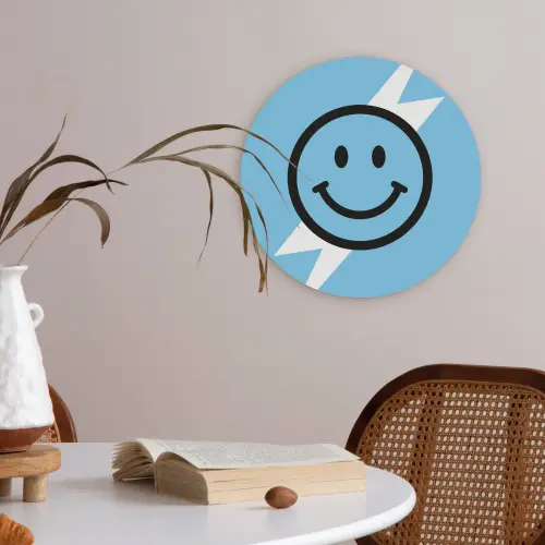 Smiley - Blauw - Bliksem Akoestische PET Vilt - Rond klein -sfeer3