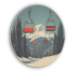 Sneeuw - Skilift - Rood - Bomen Akoestische PET Vilt - Rond klein -3d