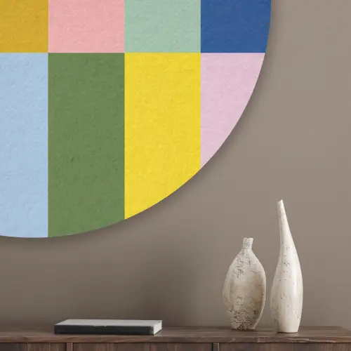 Stroken - Blauw - Patroon - Abstract Akoestische PET Vilt - Rond klein -sfeer5_closeup