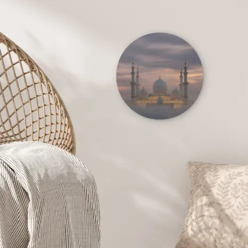 Zonsondergang - Moskee - Wolken - Islamitisch Akoestische PET Vilt - Rond klein -sfeer4