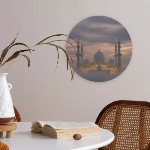 Zonsondergang - Moskee - Wolken - Islamitisch Akoestische PET Vilt - Rond klein -sfeer3