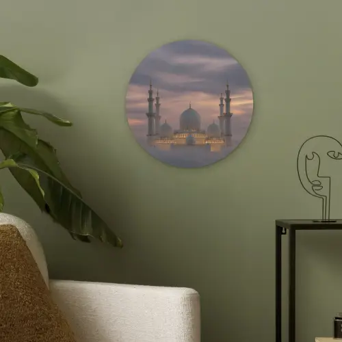 Zonsondergang - Moskee - Wolken - Islamitisch Akoestische PET Vilt - Rond klein -sfeer2