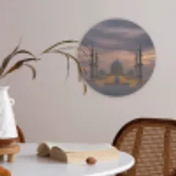 Zonsondergang - Moskee - Wolken - Islamitisch Akoestische PET Vilt - Rond klein -sfeer3