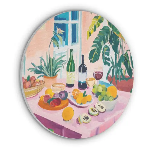 Tafel - Wijn - Fruit Akoestische PET Vilt - Rond klein -3d