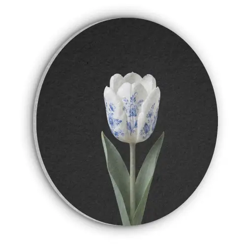 Tulp - Patroon - Blauw Akoestische PET Vilt - Rond klein -3d