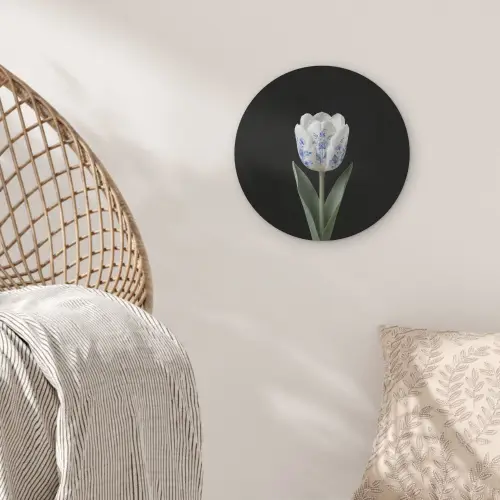 Tulp - Patroon - Blauw Akoestische PET Vilt - Rond klein -sfeer4