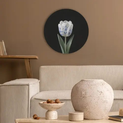 Tulp - Patroon - Blauw Akoestische PET Vilt - Rond klein -sfeer1