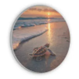 Schildpad - strand - Zonsondergang Akoestische PET Vilt - Rond klein -3d