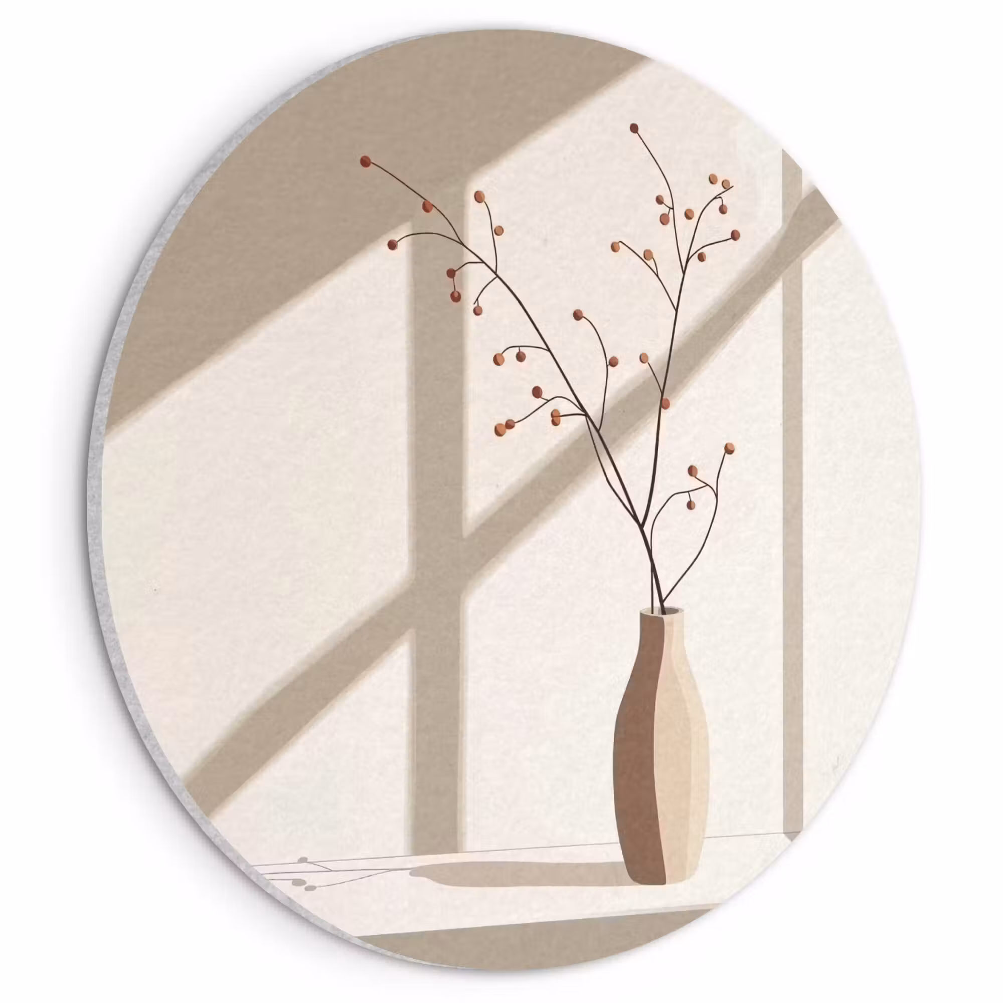 Acoustic painting round - Vase - Branches - Berries - Minimalist