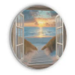Doorkijk - Strand - Pad - Zonsondergang Akoestische PET Vilt - Rond klein -3d