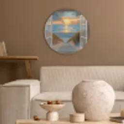 Doorkijk - Strand - Pad - Zonsondergang Akoestische PET Vilt - Rond klein -sfeer1