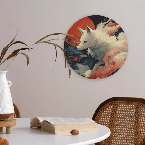 Witte vos - wolken - maan Akoestische PET Vilt - Rond klein -sfeer3