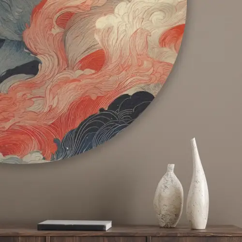 Witte vos - wolken - maan Akoestische PET Vilt - Rond klein -sfeer5_closeup