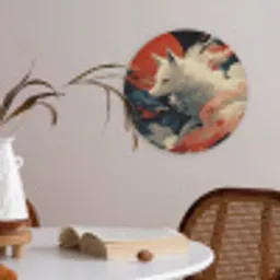 Witte vos - wolken - maan Akoestische PET Vilt - Rond klein -sfeer3