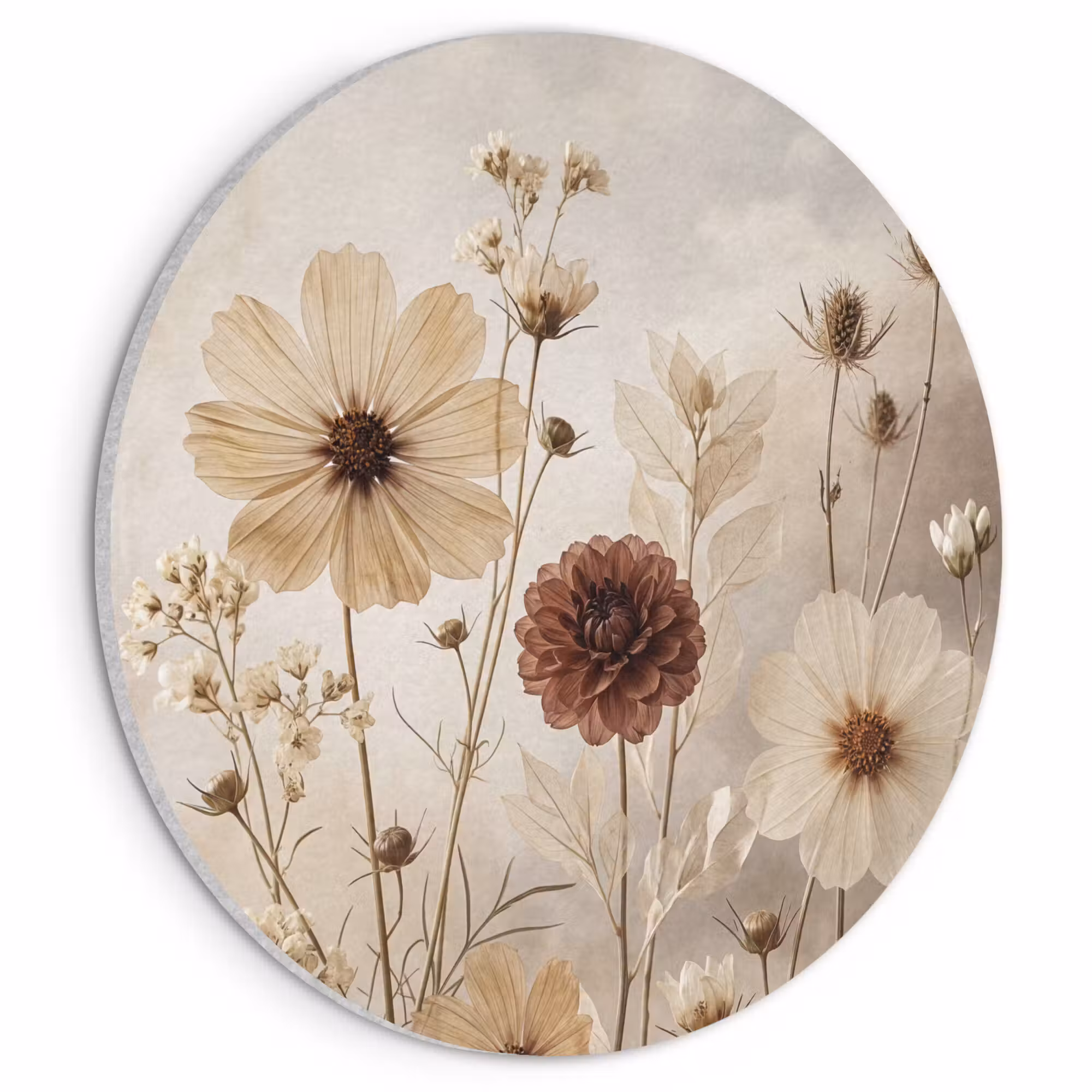 Acoustic painting round - Wildflowers - Botanical - Vintage - Nature - Rustic