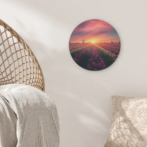 Windmolen - Zonsondergang - Landschap Akoestische PET Vilt - Rond klein -sfeer4