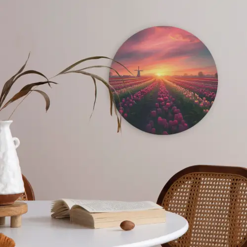 Windmolen - Zonsondergang - Landschap Akoestische PET Vilt - Rond klein -sfeer3