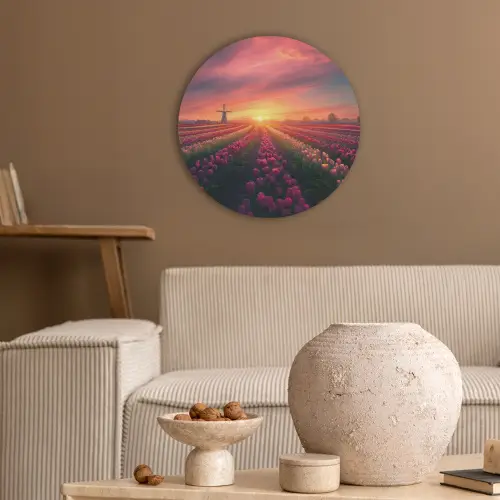 Windmolen - Zonsondergang - Landschap Akoestische PET Vilt - Rond klein -sfeer1