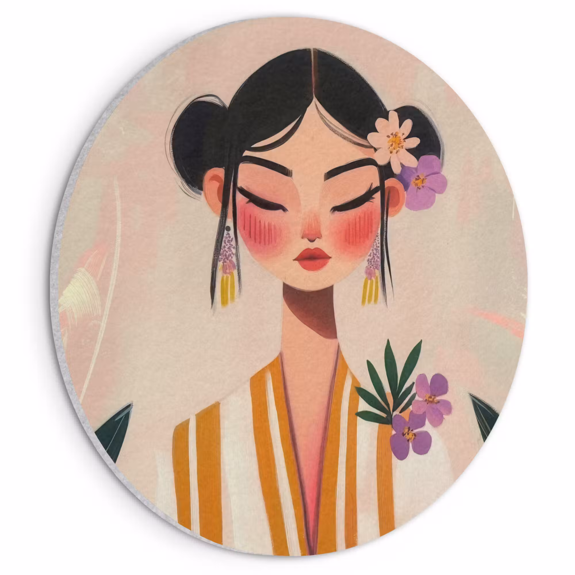 Acoustic painting round - Woman - Flowers - Pastel