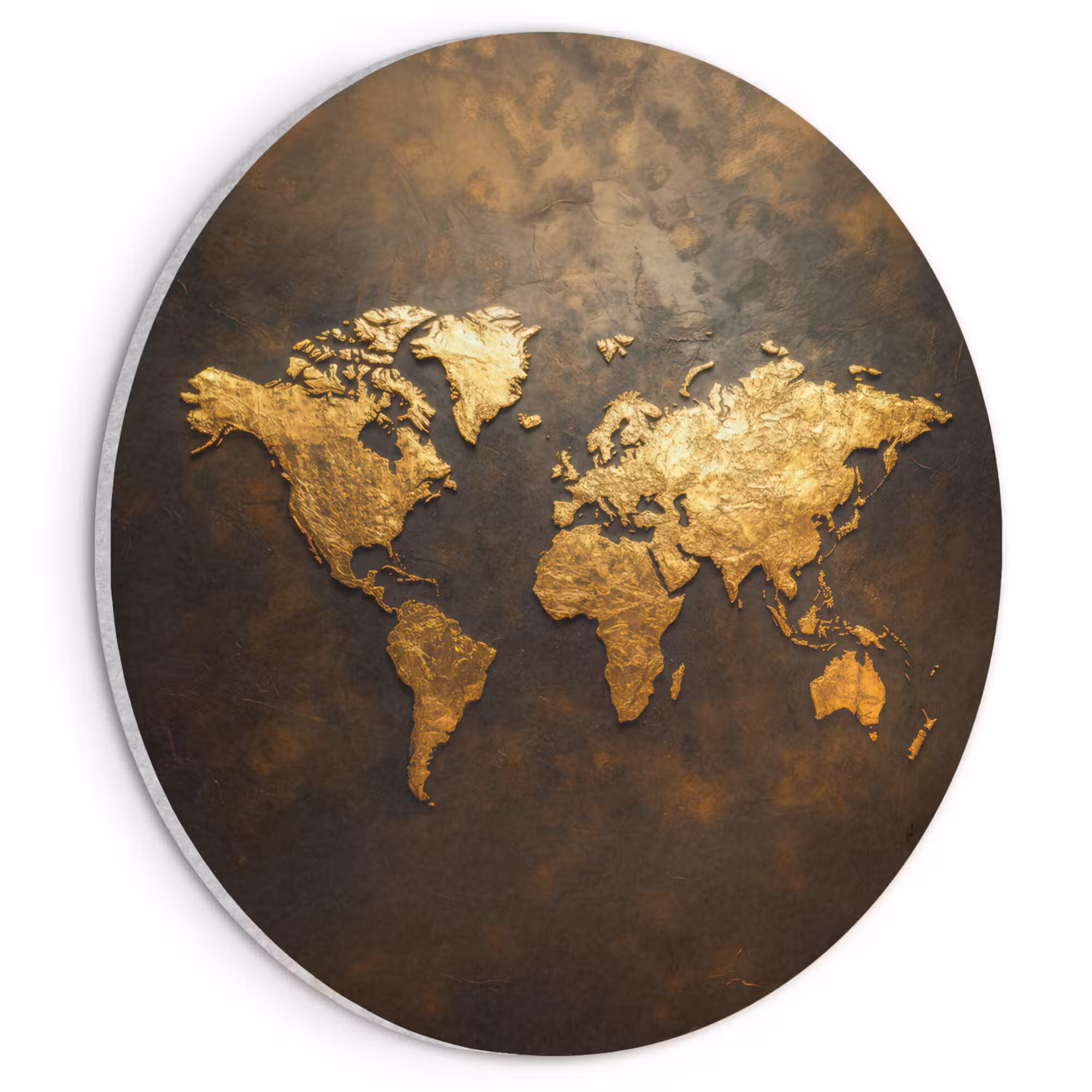 Acoustic painting round - World map - Gold - Rust