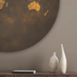 Wereldkaart - Goud - Roest Akoestische PET Vilt - Rond klein -sfeer5_closeup