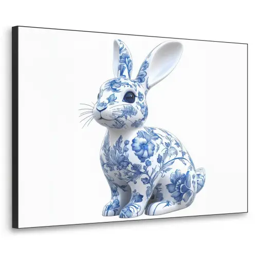 Delftsblauw - Haasje - Wit Textielframe - compleet frame klein -3d