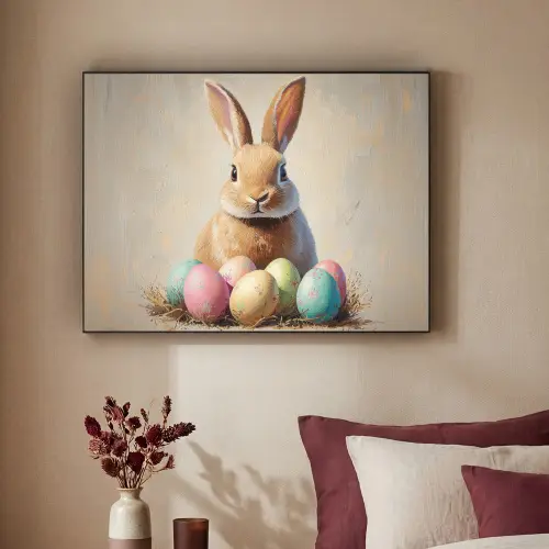Paashaas - Pastel - Eieren Textielframe - compleet frame klein -sfeer1