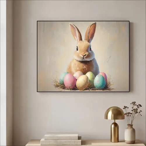 Paashaas - Pastel - Eieren Textielframe zwart klein -sfeer2