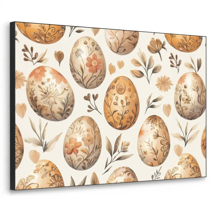 Paaseieren - Bruin - Bloemen Textielframe zwart klein -3d