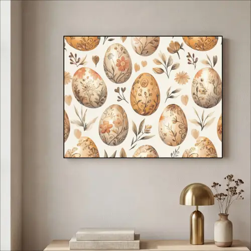 Paaseieren - Bruin - Bloemen Textielframe zwart klein -sfeer2