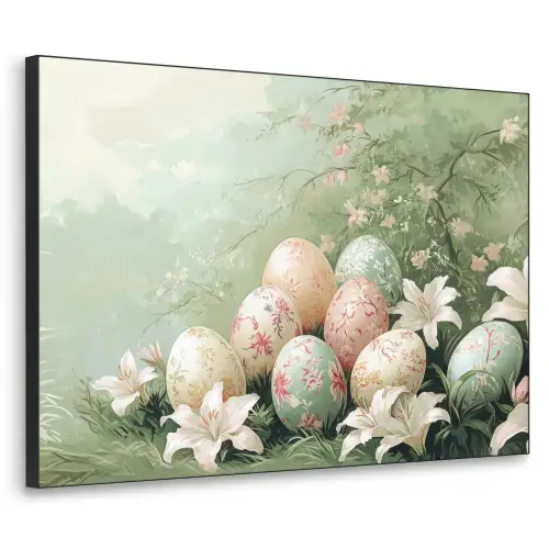Paaseieren - Pasteltinten - Bloemen Textielframe zwart klein -3d