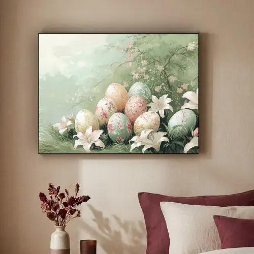 Paaseieren - Pasteltinten - Bloemen Textielframe zwart klein -sfeer1