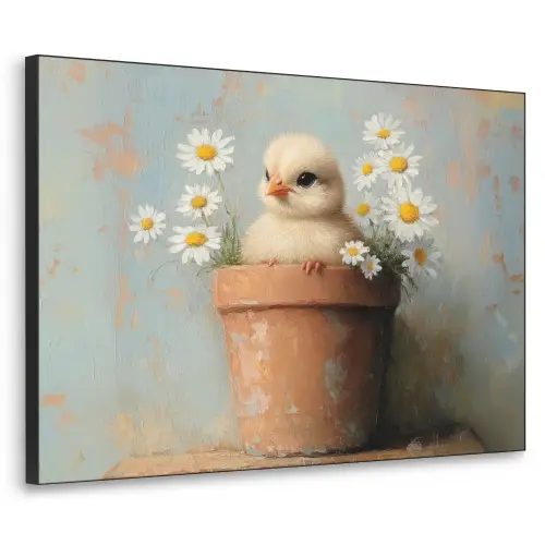 Bloempot - Kuiken - Bloemetjes Textielframe - compleet frame klein -3d