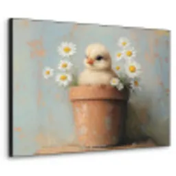 Bloempot - Kuiken - Bloemetjes Textielframe zwart klein -3d