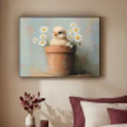 Bloempot - Kuiken - Bloemetjes Textielframe - compleet frame klein -sfeer1