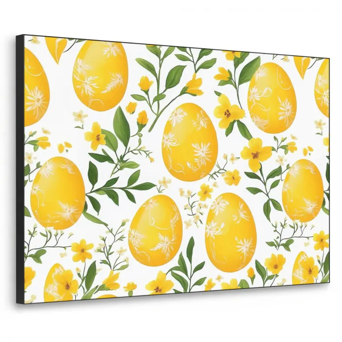 Bloemen - Paaseieren - Geel Textielframe zwart klein -3d