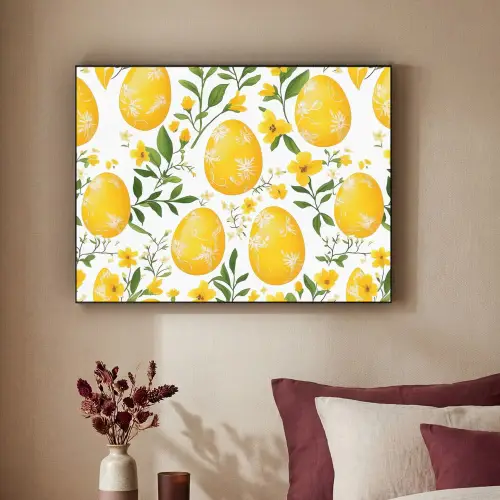 Bloemen - Paaseieren - Geel Textielframe zwart klein -sfeer1