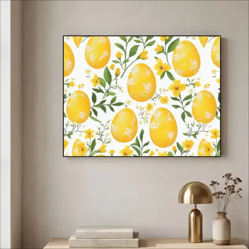 Bloemen - Paaseieren - Geel Textielframe zwart klein -sfeer2