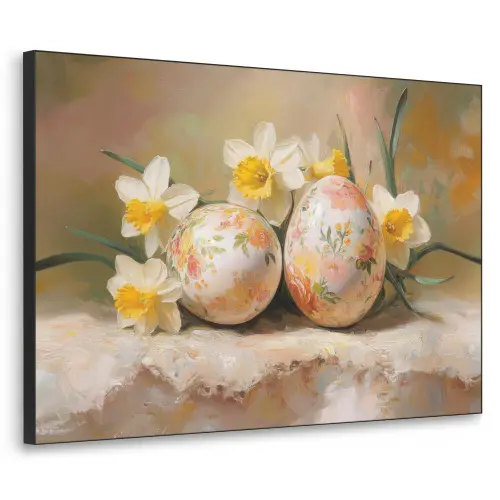 Bloemen - Eieren - Geschilderd Textielframe zwart klein -3d