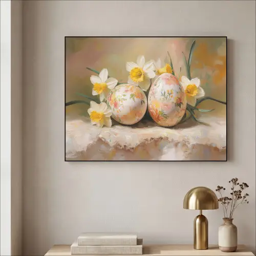 Bloemen - Eieren - Geschilderd Textielframe - compleet frame klein -sfeer2