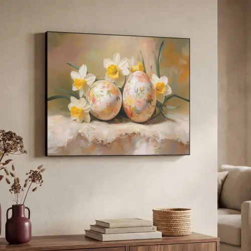 Bloemen - Eieren - Geschilderd Textielframe - compleet frame klein -sfeer3