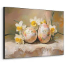 Bloemen - Eieren - Geschilderd Textielframe zwart klein -3d