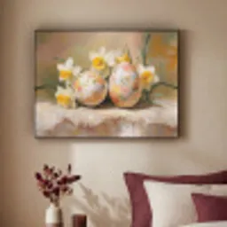 Bloemen - Eieren - Geschilderd Textielframe zwart klein -sfeer1