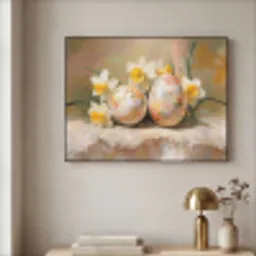 Bloemen - Eieren - Geschilderd Textielframe - compleet frame klein -sfeer2