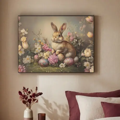 Haas - Stilleven - Bloemen Textielframe - compleet frame klein -sfeer1