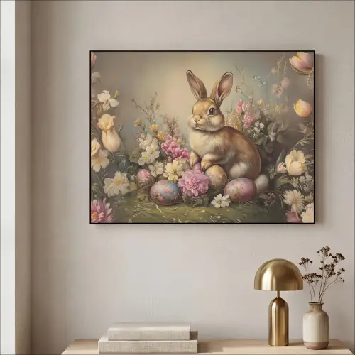 Haas - Stilleven - Bloemen Textielframe - compleet frame klein -sfeer2