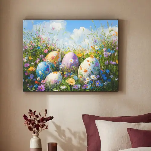 Grasveld - Eieren - Bloemen Textielframe - compleet frame klein -sfeer1