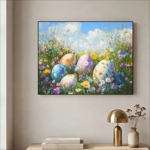 Grasveld - Eieren - Bloemen Textielframe - compleet frame klein -sfeer2